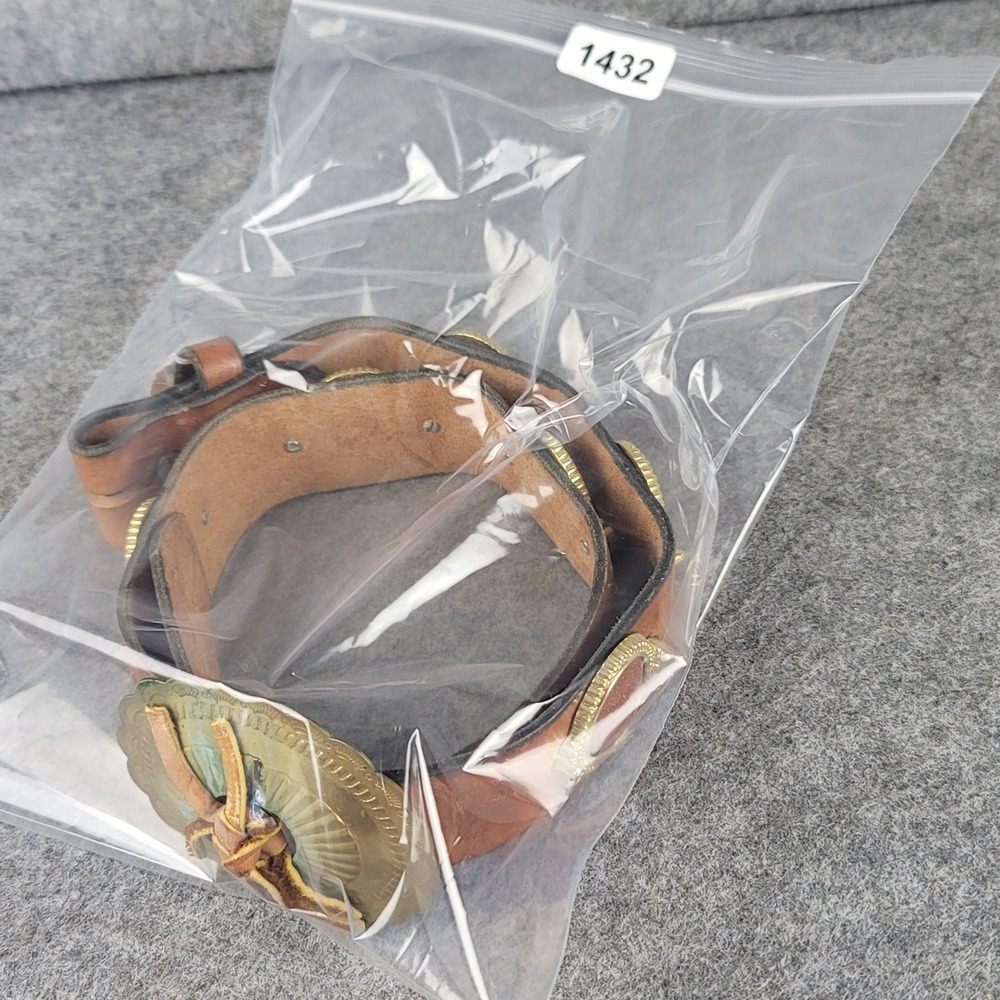 Jacobs Leather Vintage Brown Belt Goldstone Cabochon Concho Plantsville CT 32 - Picture 13 of 13